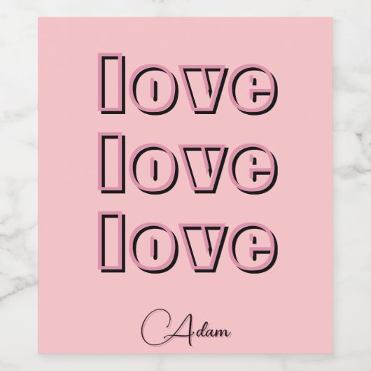 Cool Snoep Pink Clean 3 x Love | Roos van pastel Wijn Etiket (Enkel label)