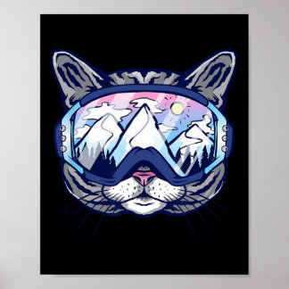 Cool Snowboard Goggles Cat voor mannen Vrouwen Kin Poster