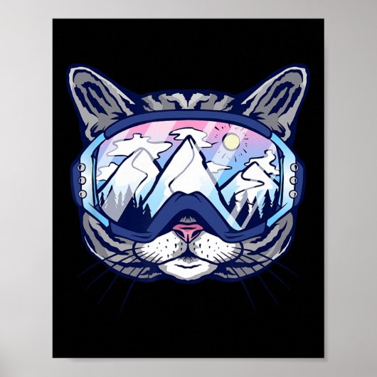 Cool Snowboard Goggles Cat voor mannen Vrouwen Kin Poster (Voorkant)