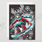 Cool Snowboarden Rendier Christmas Kaart voor jong (Voorkant / Achterkant)