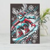 Cool Snowboarden Rendier Christmas Kaart voor jong (Staand voorkant)