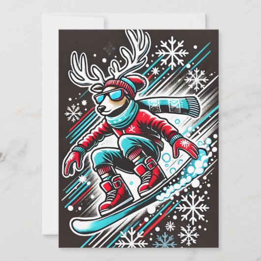 Cool Snowboarden Rendier Christmas Kaart voor jong (Voorkant)