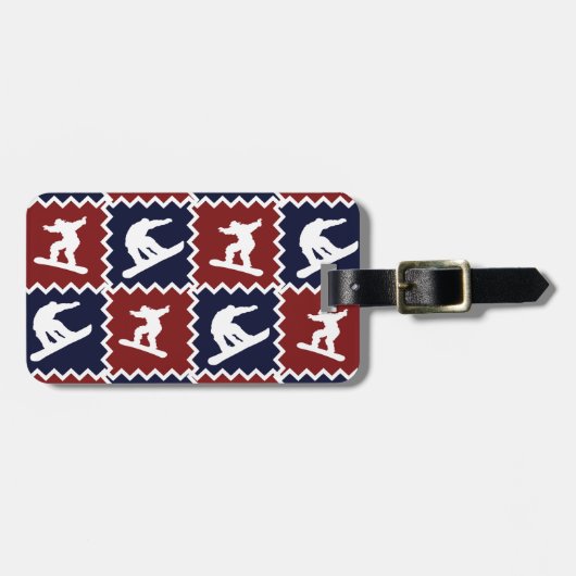 Cool Snowboarding Red Blue Square Patroon Bagagelabel (Voorkant horizontaal)