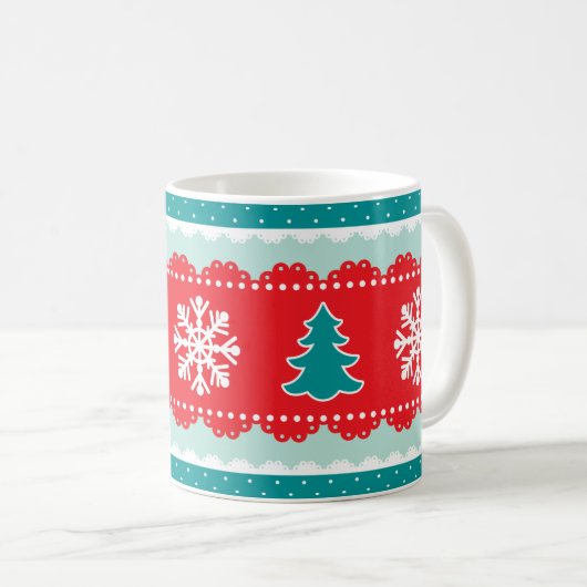 Cool Snowflakes kerstbomen Red Blauwgroen Pattern Koffiemok (Voorkant rechts)
