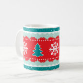 Cool Snowflakes kerstbomen Red Blauwgroen Pattern Koffiemok (Voorkant links)