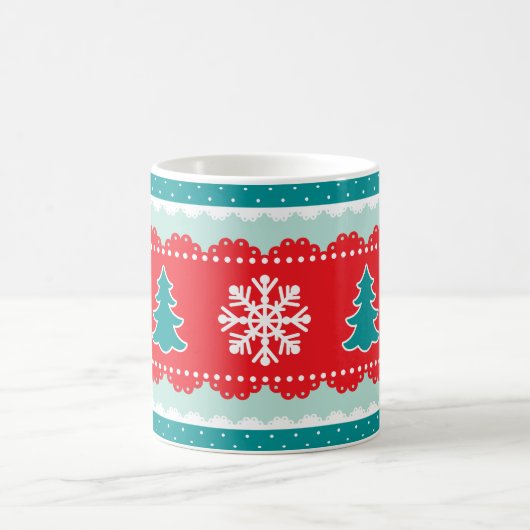 Cool Snowflakes kerstbomen Red Blauwgroen Pattern Koffiemok (Center)