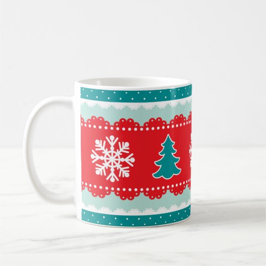 Cool Snowflakes kerstbomen Red Blauwgroen Pattern Koffiemok (Links)