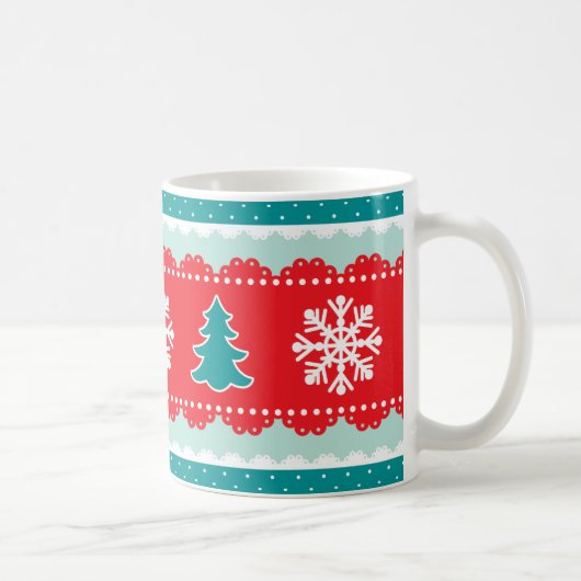 Cool Snowflakes kerstbomen Red Blauwgroen Pattern Koffiemok (Rechts)