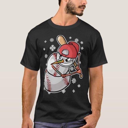 Cool Snowman Baseball Player Baseball Bat Christma T-shirt (Voorkant)