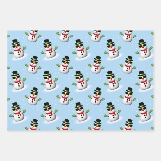Cool Snowman Christmas Winter Feestdagen patroon Inpakpapier Vel (Voorkant 3)