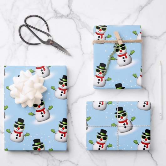 Cool Snowman Christmas Winter Feestdagen patroon Inpakpapier Vel (Voorkant)