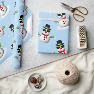 Cool Snowman Kerst Winter blauw patroon Cadeaupapier
