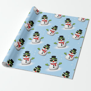Cool Snowman Kerst Winter blauw patroon Cadeaupapier