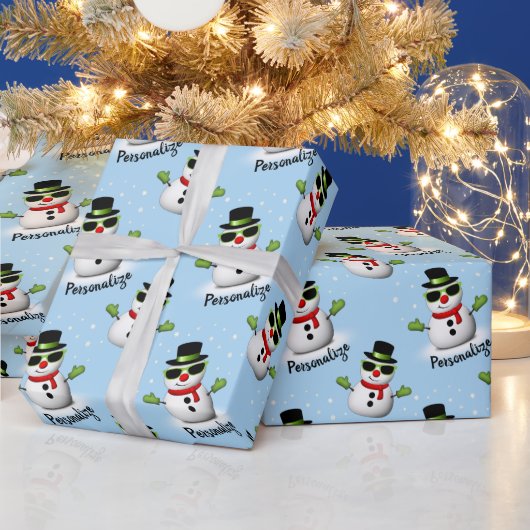 Cool Snowman Kerst Winter blauw patroon Cadeaupapier (Feestdagen)