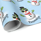 Cool Snowman Kerst Winter blauw patroon Cadeaupapier (Rol Hoek)
