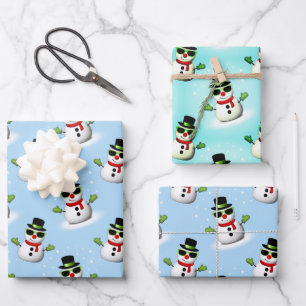 Cool Snowman Kerst Winter blauw patroon Inpakpapier Vel