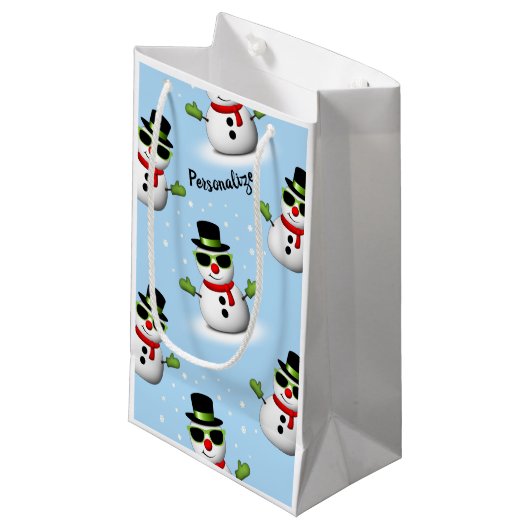 Cool Snowman Kerst Winter blauw patroon Klein Cadeauzakje (Voorkant Gekanteld)