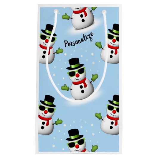 Cool Snowman Kerst Winter blauw patroon Klein Cadeauzakje (Voorkant)