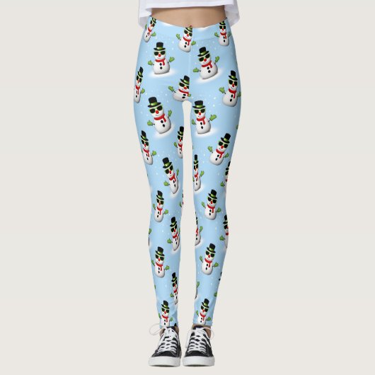 Cool Snowman Kerst Winter blauw patroon Leggings (Voorkant)