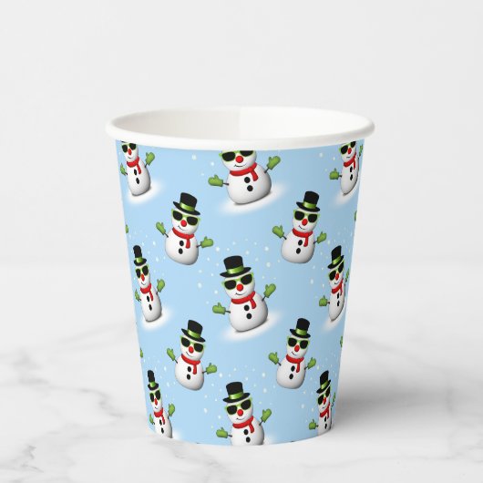 Cool Snowman Kerst Winter blauw patroon Papieren Bekers (Links)