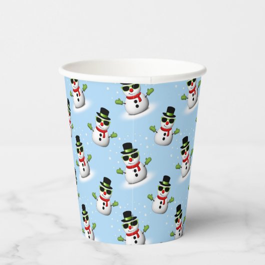 Cool Snowman Kerst Winter blauw patroon Papieren Bekers (Rechts)