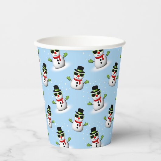 Cool Snowman Kerst Winter blauw patroon Papieren Bekers (Voorkant)