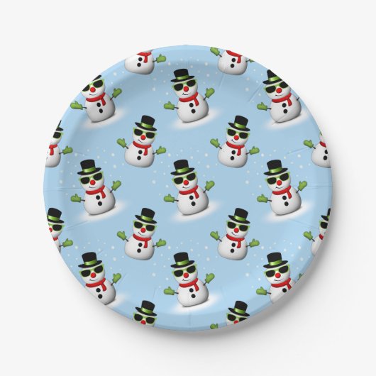 Cool Snowman Kerst Winter blauw patroon Papieren Bordje (Voorkant)