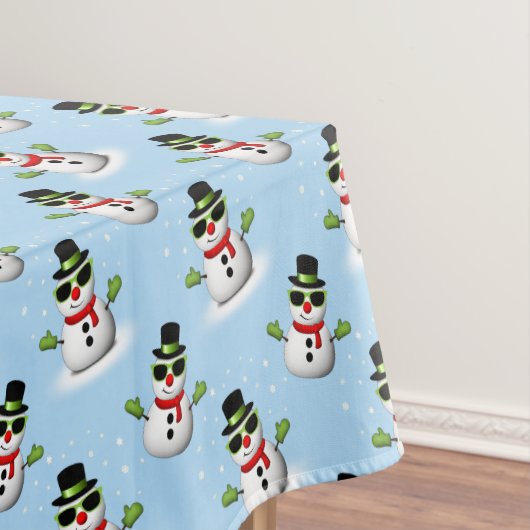 Cool Snowman Kerst Winter blauw patroon Tafelkleed (Voorbeeld)