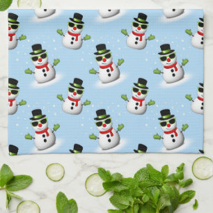 Cool Snowman Kerst Winter blauw patroon Theedoek