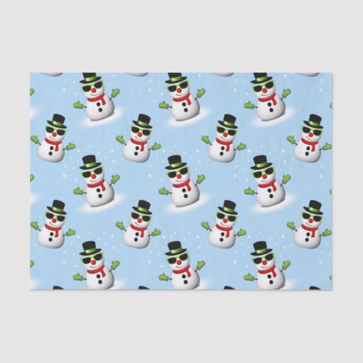 Cool Snowman Kerst Winter blauw patroon Tissuepapier (Voorkant)