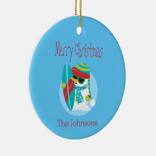 Cool Snowman KerstSurfer Keramisch Ornament (Rechts)