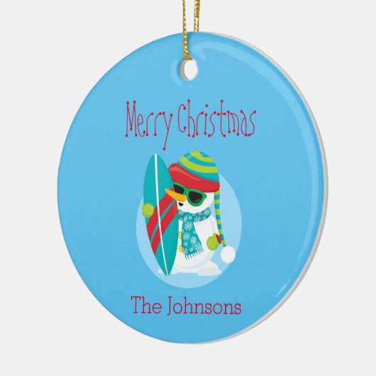 Cool Snowman KerstSurfer Keramisch Ornament (Links)