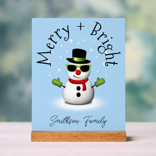 Cool Snowman Merry Bright Christmas Custom Family Acryl Bord (Neutraal)