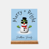 Cool Snowman Merry Bright Christmas Custom Family Acryl Bord (Voorkant)