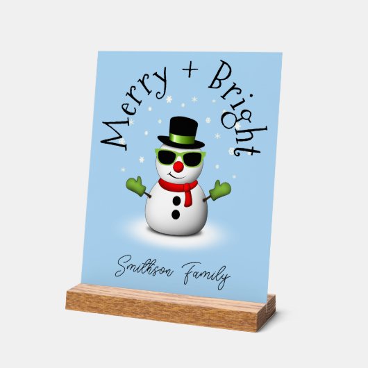 Cool Snowman Merry Bright Christmas Custom Family Acryl Bord (Hoek)