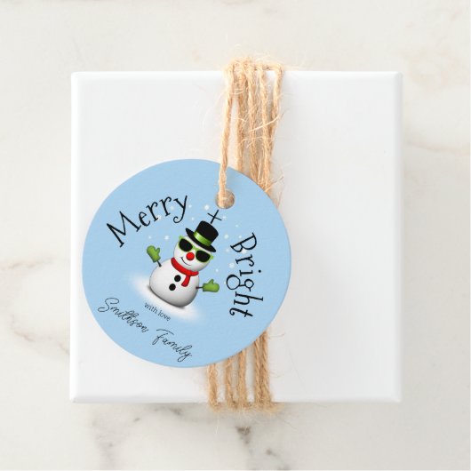 Cool Snowman Merry Bright Christmas Custom Family Bedankjes Labels (In situ)
