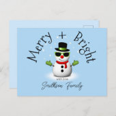 Cool Snowman Merry Bright Christmas Custom Family Briefkaart (Voorkant / Achterkant)