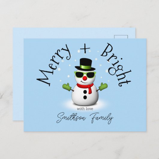 Cool Snowman Merry Bright Christmas Custom Family Briefkaart (Voorkant / Achterkant)