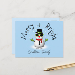 Cool Snowman Merry Bright Christmas Custom Family Briefkaart