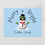 Cool Snowman Merry Bright Christmas Custom Family Briefkaart (Voorkant)