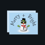 Cool Snowman Merry Bright Christmas Custom Family Briefkaart<br><div class="desc">Cool Snowman Merry Christmas Winter Custom Holiday Briefkaart. Pas leuke unieke vakantie kaart. Illustratie van een koele sneeuwman met groene zonnebril en handschoenen,  rode sjaal en zwarte hoed op lichtblauw.</div>