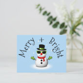 Cool Snowman Merry Bright Christmas Custom Family Briefkaart (Staand voorkant)