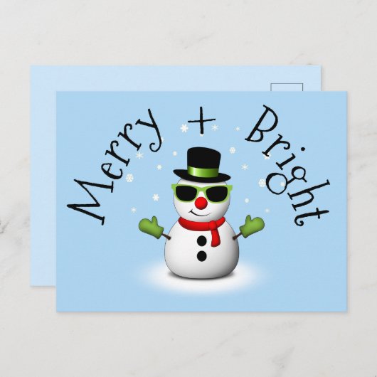 Cool Snowman Merry Bright Christmas Custom Family Briefkaart (Voorkant / Achterkant)