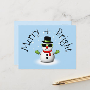 Cool Snowman Merry Bright Christmas Custom Family Briefkaart
