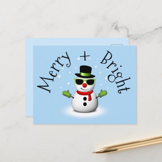 Cool Snowman Merry Bright Christmas Custom Family Briefkaart (Voorkant / Achterkant in situ)