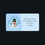 Cool Snowman Merry Bright Christmas Custom Family Etiket<br><div class="desc">Cool Snowman Merry Christmas Winter Custom Holiday adreslabel. Pas leuke unieke Holiday Mailing Accessoires aan. Illustratie van een koele sneeuwman met groene zonnebril en handschoenen,  rode sjaal en zwarte hoed op lichtblauw.</div>