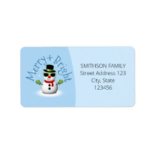 Cool Snowman Merry Bright Christmas Custom Family Etiket
