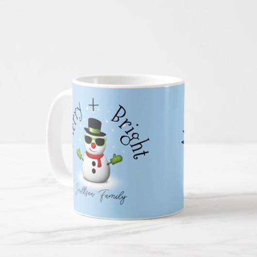 Cool Snowman Merry Bright Christmas Custom Family Koffiemok (Voorkant links)