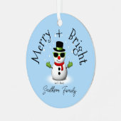 Cool Snowman Merry Bright Christmas Custom Family Metalen Ornament (Voorkant links)