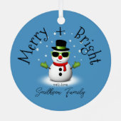 Cool Snowman Merry Bright Christmas Custom Family Metalen Ornament (Achterkant)